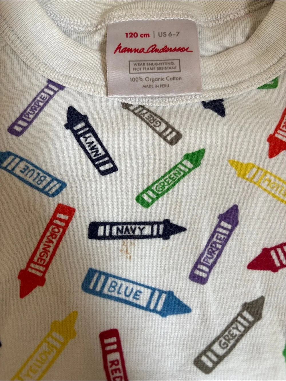 Hanna Andersson White Crayon-Print Organic Cotton Pajama Set size 6-7/ 120cm